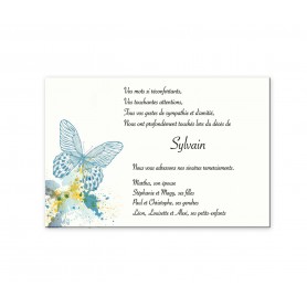 carte remerciements décès,  Papillon Art déco bleuté