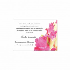 carte remerciements décès, fleurs de Glaïeul rose