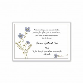 Carte remerciements de condoléances, petite fleurs bleutées,  Bretonne