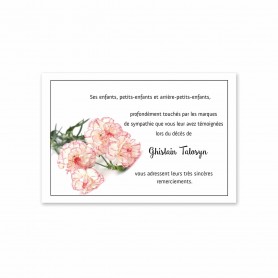 carte remerciements décès,  Bouquet d’œillets roses