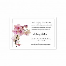 cartes de deuil, remerciements branche orchidée rose