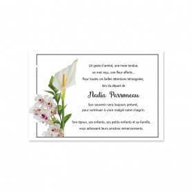 carte remerciements décès,  Bouquet Orchidée  et fleurs des iles