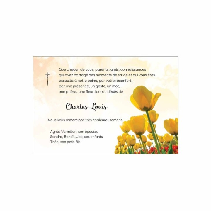 cartes condoléances paysage de tulipes jaunes