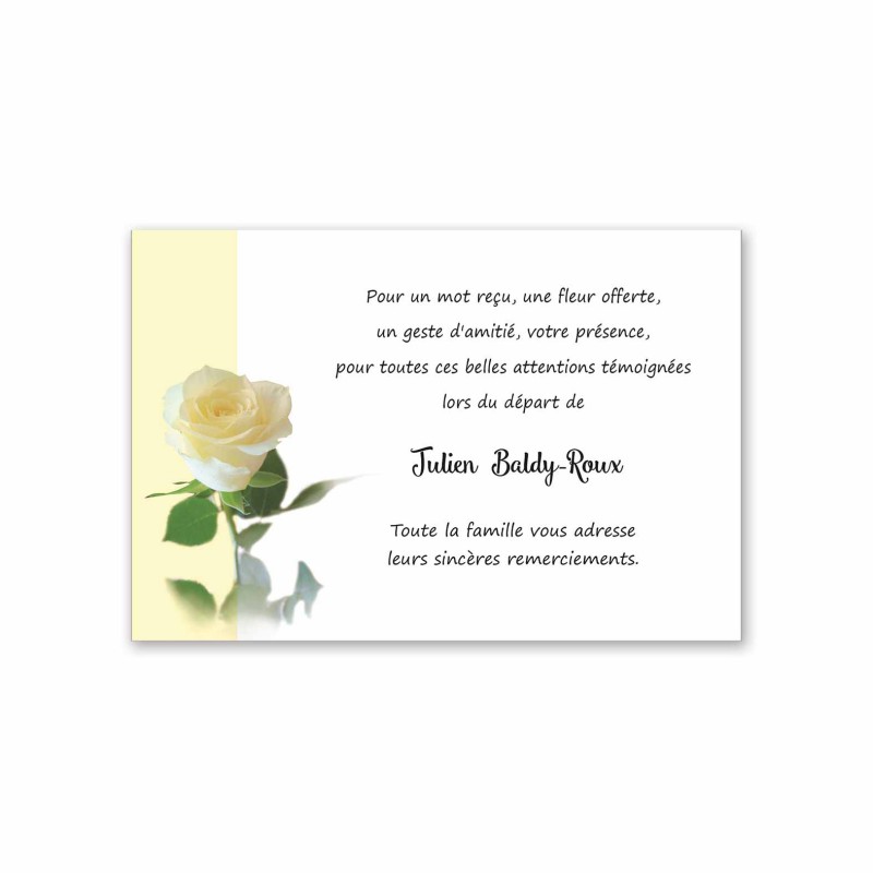 carte remerciements de décès, la rose blanche, carte de condoleances