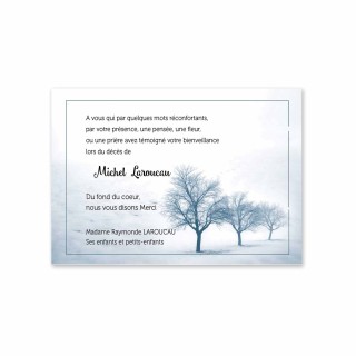 carte remerciements condoléances, paysage  3 arbres opaline