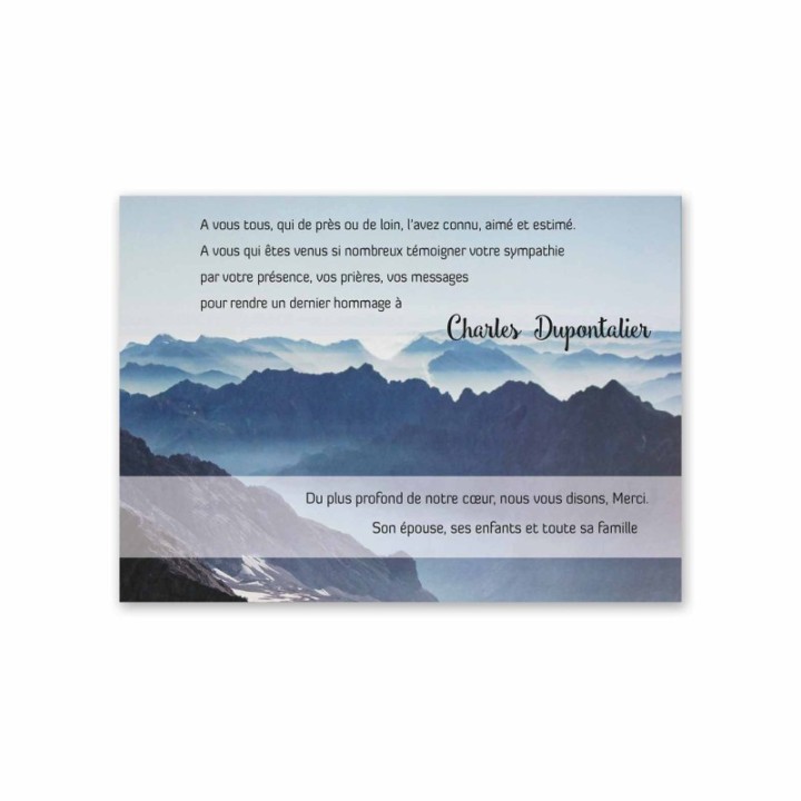 Carte condoléances, décès   montagne massif les Bauges