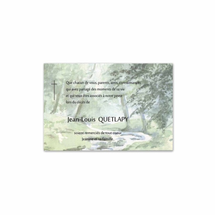 CARTE DE REMERCIEMENTS DECES sous- bois paysage de  saison automne