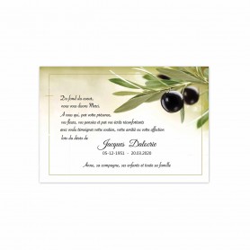 carte remerciements décès, branche d'olives, nature du sud