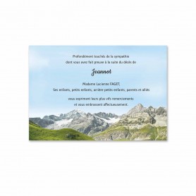 carte remerciements décès sublime montagne de la Vanoise,