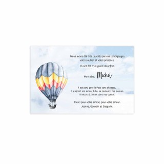 carte remerciements décès, voyage en montgolfière colorée