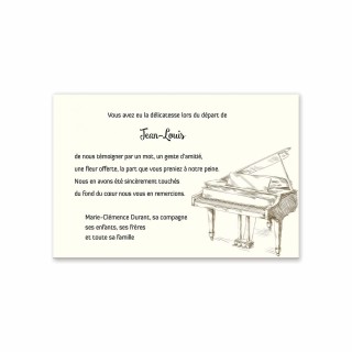 carte remerciements décès, le pianiste, un piano WWW.imprimeur-graveur-des-alpes.fr