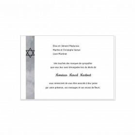 carte remerciements décès,  condoléances, Étoile de David  symbole juifs