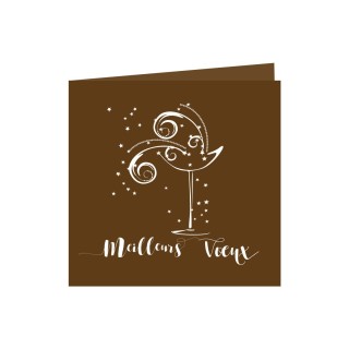 CARTE de VŒUX marron chocolat coupelle de champagne