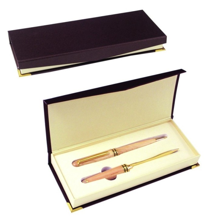 coffret écrin  stylo bille en bois et ouvre lettre, courrier