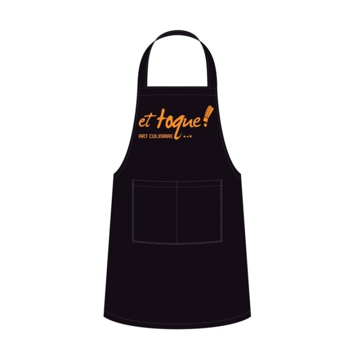 Tablier noir 100 % coton Et toque marque Kariban  customisé