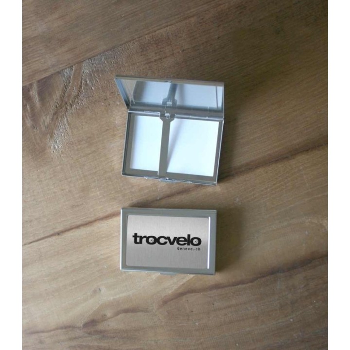 BOITIER PROTÈGE CARTE DE VISITE MÉTAL CHROME ARGENTE PERSONNALISÉE