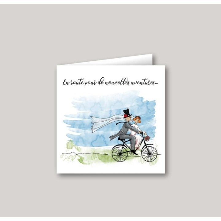 Faire part de mariage  sur le vélo en pleine nature.