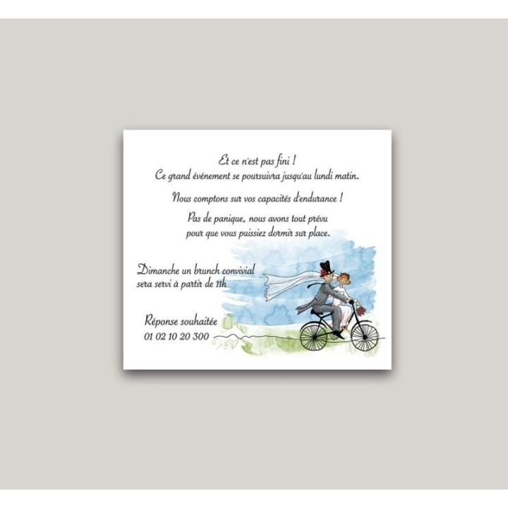 carte invitation mariage  sur le vélo en route vers de nouvelles aventures