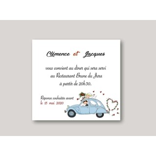 carte invitation mariage 2CV design, carte COCKTAIL, carte dîner et invitation au repas de noces