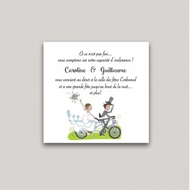 carte invitation mariage design cyclistes pour le repas de noces , carte dîner
