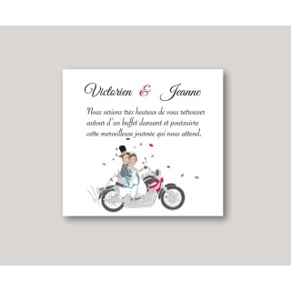 carte invitation mariage LES MOTARDS  pour le repas de noces , carte dîner CARTE amoureux en moto