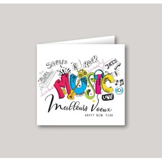 CARTE DE VOEUX LA MUSIQUE 
CARTE COLORE AUX INSTRUMENTS DE MUSICIEN