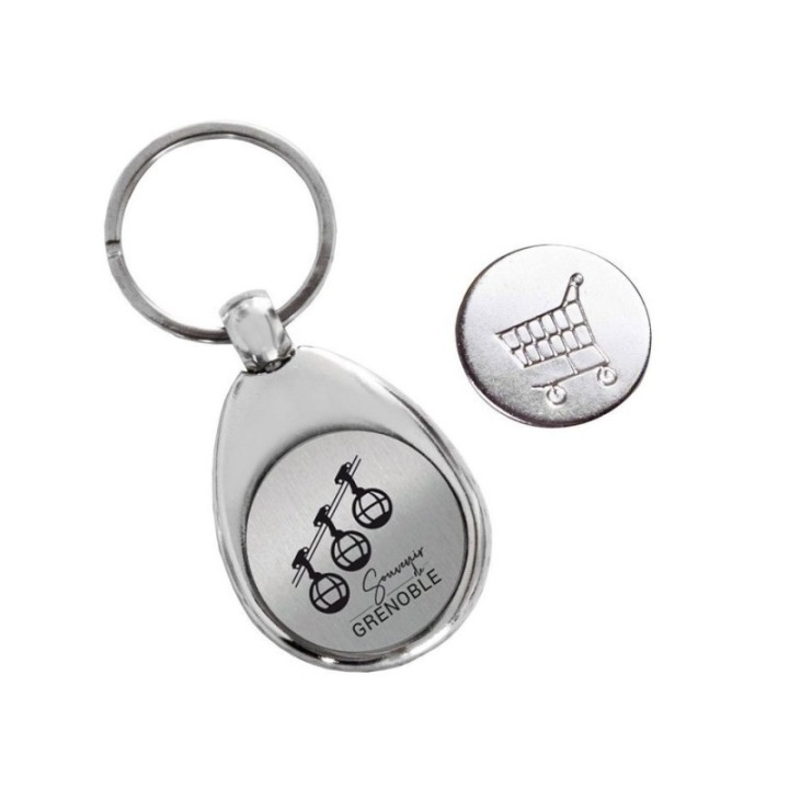 Porte-clé en métal personnalisable forme originale en ovale légèrement bombée inspiration vintage. GRENOBLE