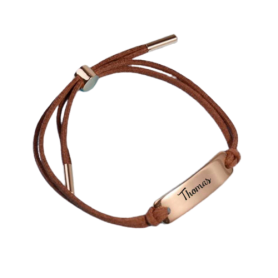 Bracelet fantaisie  cordon en coton ciré, plaque métal cuivrée personnalisée