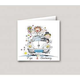 FAIRE PART humour MARIAGE les maries en  voiture coccinelle Volkswagen carte Tiega