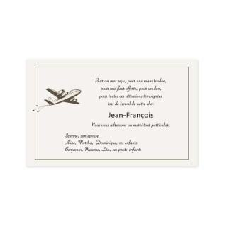 carte remerciements décès, Aviation, condoléances envol en avion pour le voyage  bouquet de fleurs