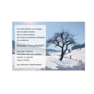 carte remerciements décès condoléances,  Paysage enneige à Autrans. Isère