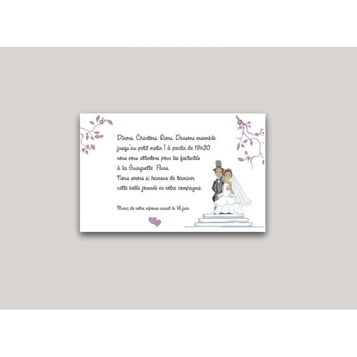 carte invitation les mariés SUR LE Perron de l’église  pour le consentement mutuel.