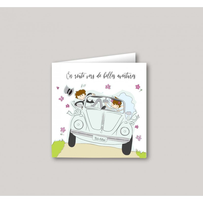 faire part mariage voiture Coccinelle VW invitation voyage nostalgie