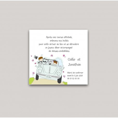 faire part mariage voiture Coccinelle VW invitation voyage nostalgie