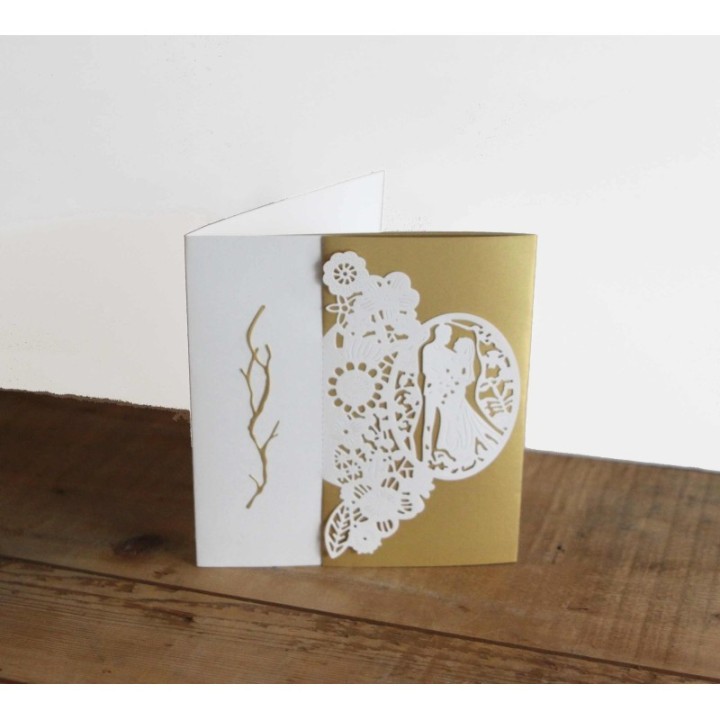Faire-part mariage, OR riche et  BLANC écru sublime découpe LES MARIES design