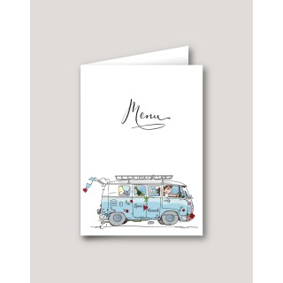 MENU MARIAGE  ILLUSTRE D’UN COMBI SPLIT BLEU VINTAGE CRÉATION 
 MADE IN GRENOBLE