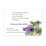carte décès, remerciements de condoléances bouquet de fleurs violettes.