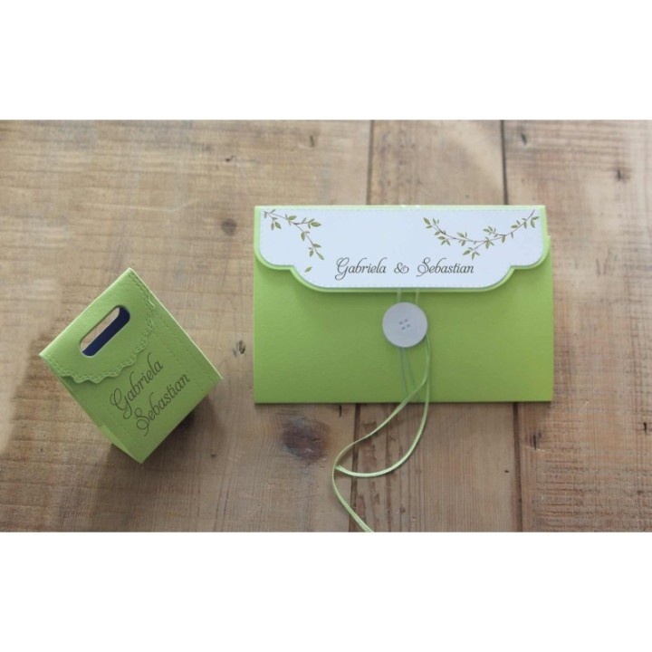 POCHETTE mariage LUXUEUSE,  Bicolor  BLANC ET VERT ANIS FERMETURE BOUTON 3D grenoble
