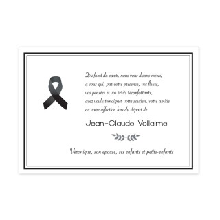 carte remerciements décès condoléances,  RUBAN SATIN NOIR  PORTE DEUIL
