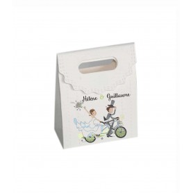 BOITE A DRAGÉE mariage  Cyclistes  n vert  couvercle DENTELLE  personnalisée grenoble