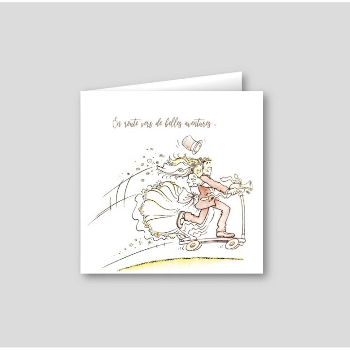 FAIRE PART MARIAGE LES FUTURS MARIES EN TROTINETTE POUR DE BELLES AVENTURES LA VIE A DEUX