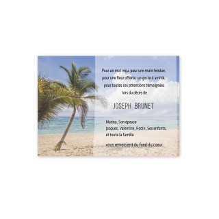 carte remerciements décès paysage des iles paradis, palmier et bord de mer