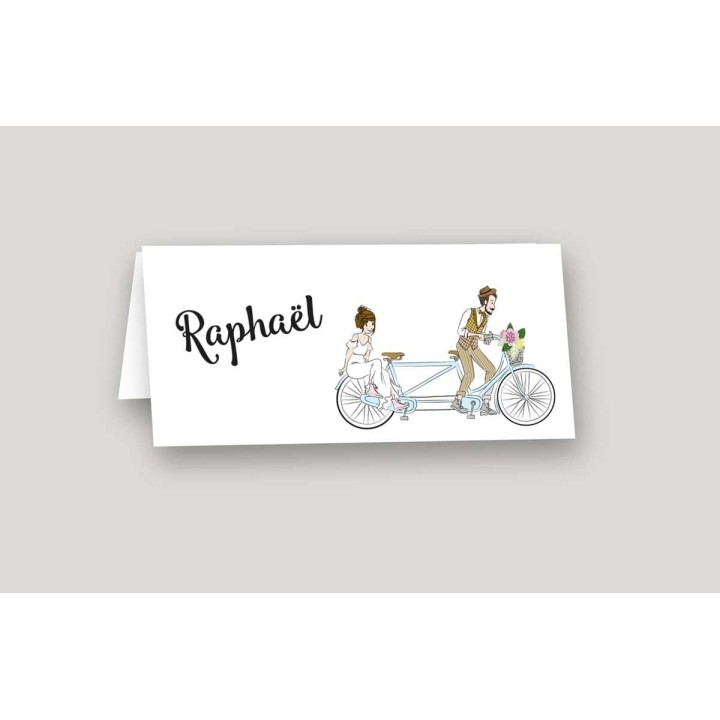 marque-place  MARIAGE  intemporel  TANDEN les maries EN VELO