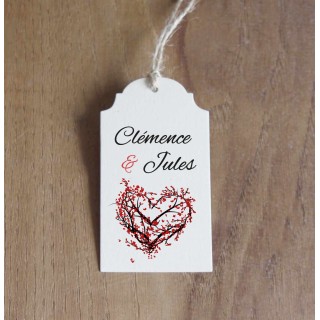étiquette boite a dragée cœur en branche