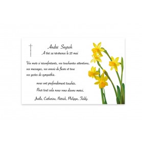 Remerciements décès aux Narcisses jaunes BOUQUET DE FLEURS sur carte de décès Grenoble