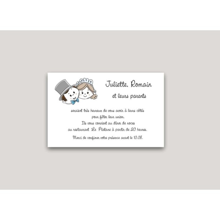 carte invitation dîner LES MARINS, en bateau sous le vent vaguent pour les noces