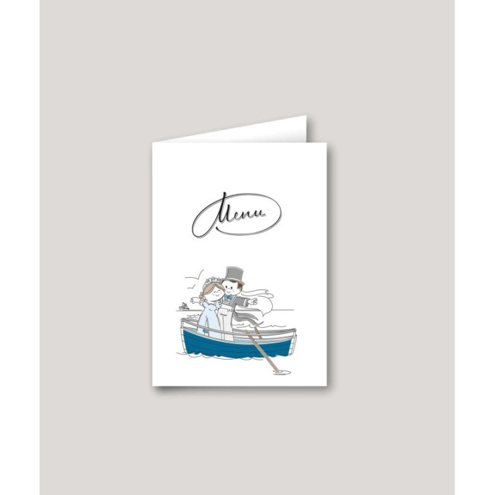 carte menu MARIAGE LES MARINS, en bateau sous le vent vaguent pour les noces