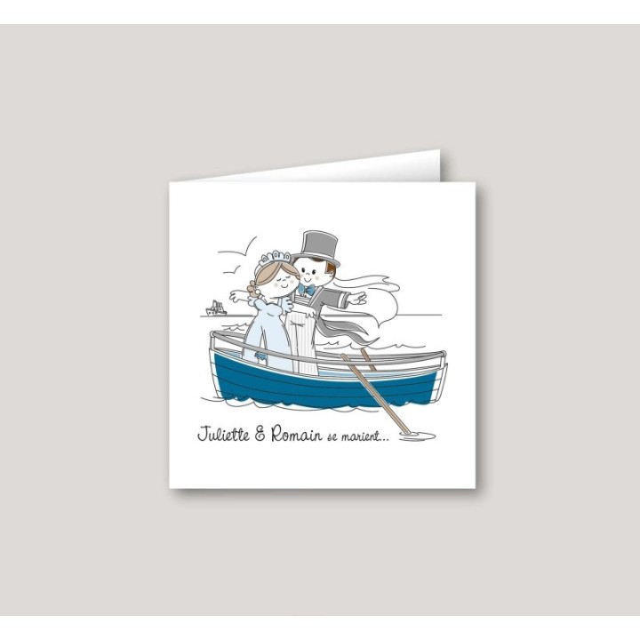 FAIRE PART MARIAGE LES MARINS,  en bateau sous le vent vaguent, invitation noces