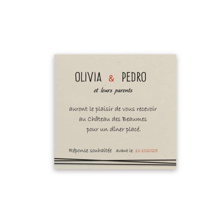 carte  diner au repas de mariage en PAPIER ECOLO recycle et  DENTELLE de CALAIS moderne et chic