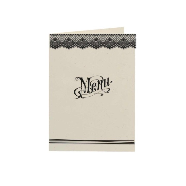 carton menu de mariage en PAPIER ECOLO recycle et  DENTELLE de CALAIS moderne et chic